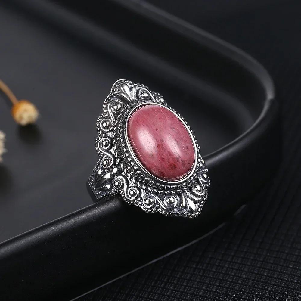 Vintage Silberring Oval Natürlicher Labradorit Ringe Fingerring Retro Schwarzer Onyx Feiner Schmuck Party Für Frauen Männer