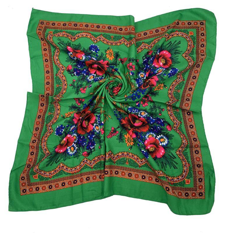 Women Square National Scarf 70*70Cm Russian Retro Floral Print Head Scarves Bandana Foulard Femme Muslim Headwrap Babushka Scarf