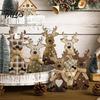 Winter Wonderland Party Decorations Wooden Christmas Tabletop Decor, Rustic Reindeer Animal Figurines, Farmhouse Style Plaid Fabric Bow Holiday