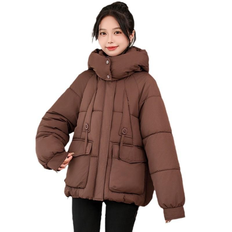 

Новая однотонная ветрозащитная легкая утолщенная теплая куртка с капюшоном и морщинами, свободного кроя, короткая, из высококачественной ткани, повседневная спортивная куртка XXL темно-коричневого