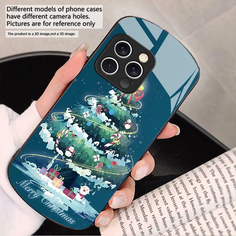 Decorated Christmas Tree For iPhone 17 16 15 14 13 Plus 12 Mini 11 Pro Max XR Xs Max X 7 8 6S 22 20 Elliptical Glass Phone Case