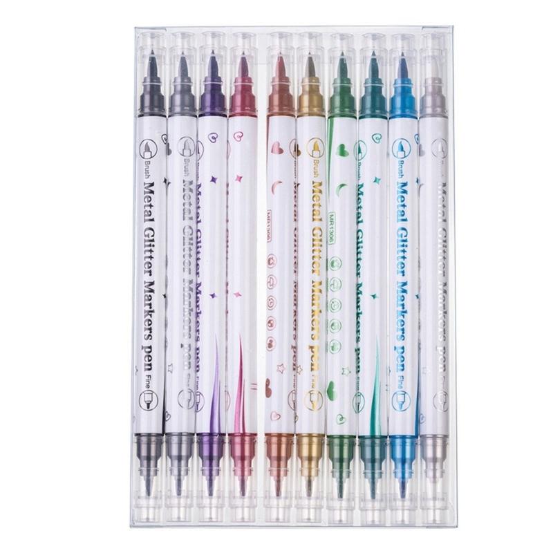 10PCS Professional Double Tip Nail Art Pens Quick Drying Waterproof Nail Art Markers for Creative Drawing and Coloring
