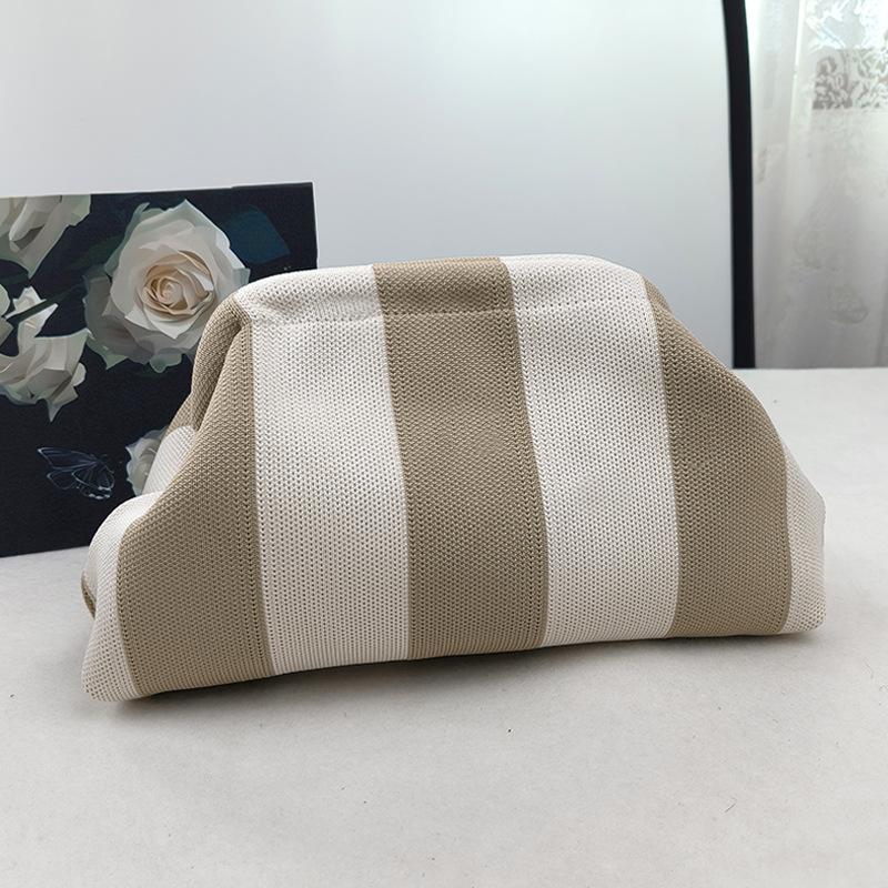 Knitted bag, striped clutch bag, women's flying woven clouds, versatile temperament, portable cosmetic bag, large capacity