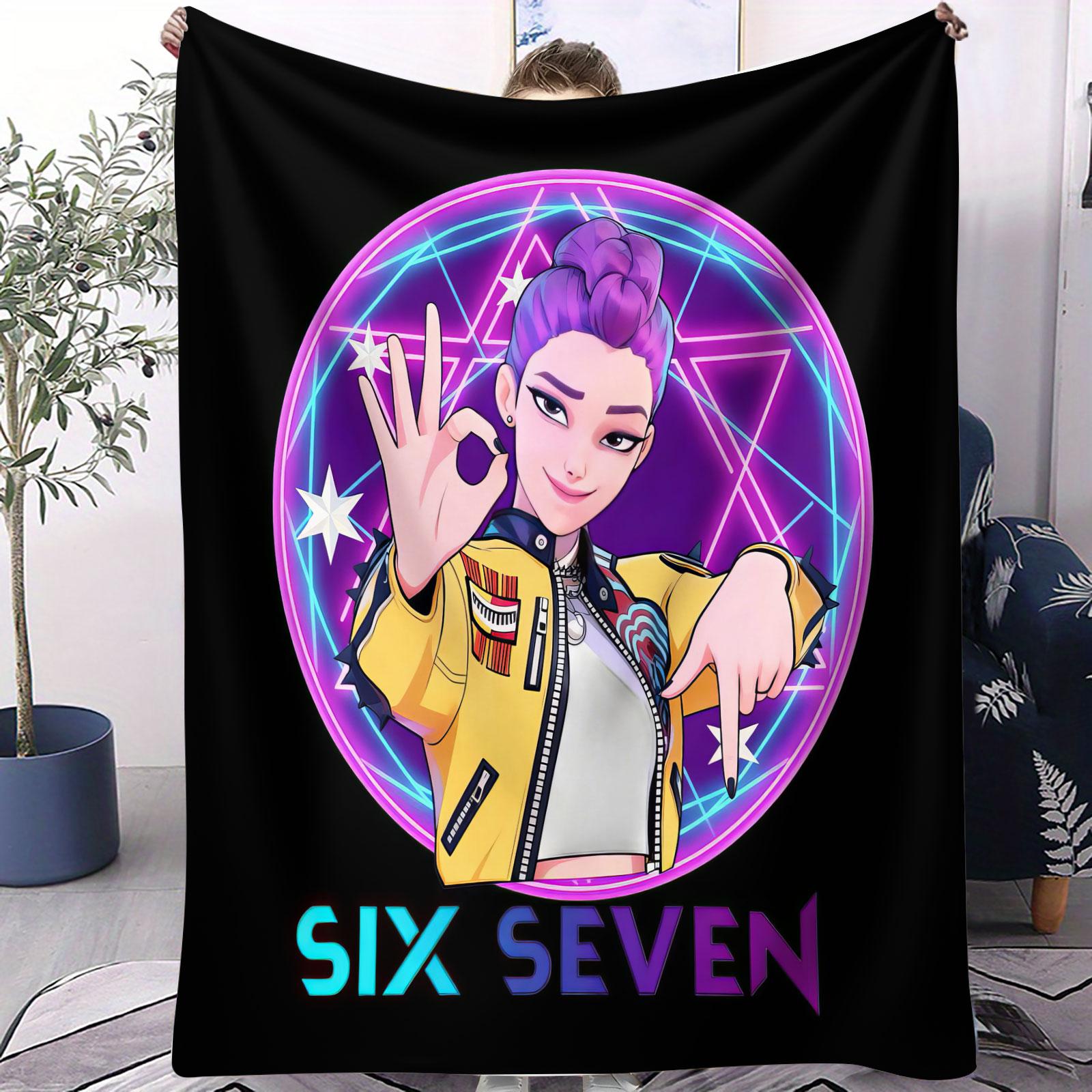

K Pop Demon Hunters Flannel Blanket Funny Six Seven 6 7 Meme Kids Adult Plush Throw for Living Room Bed Cover Camping Travel 70x100cm(28x40inch)