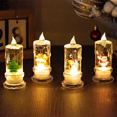 1PC Transparent LED Christmas Candle with Santa Claus & Snowflake Design Water Injection Night Light Featuring Tear Simulation