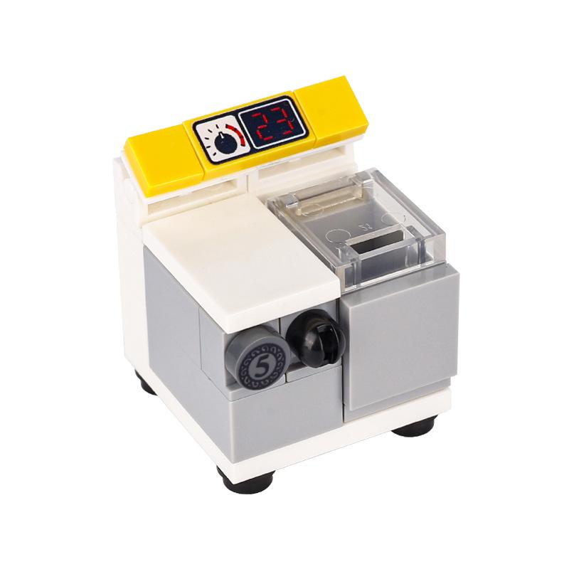 Kitchen Furniture Washing Machine Trash Can Pet Dog Figure Scene Accessories Small Particle Building Block Educational Toy