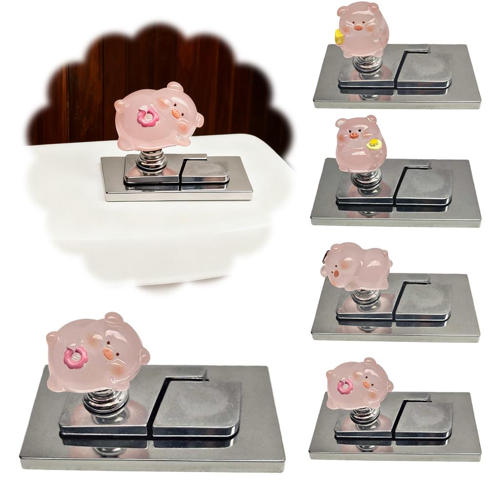 Pig Toilet Button Press For Long Nails,Universal Flush Sticker,No-Touch Sanitary Adhesive Bathroom-Cute Cabinet Pull Handle