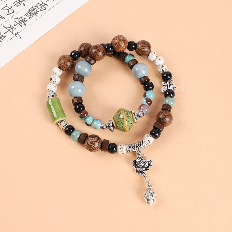 Double-layer stacked ceramic beaded bracelet men's and women's retro literary niche bracelet accessories