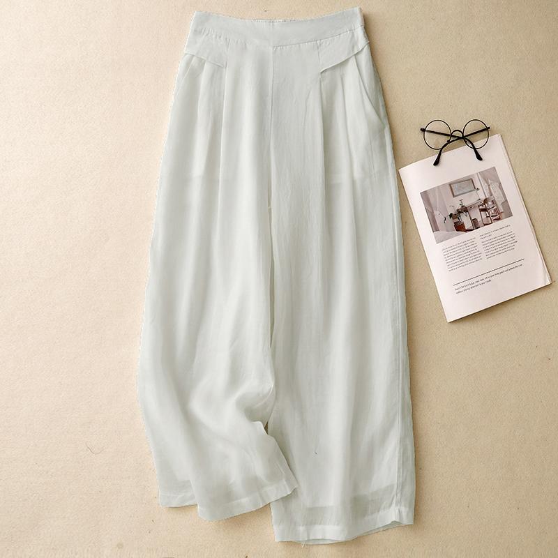 DIMANAF Summer 2025 Plus Size Women Vintage Linen Casual Loose Wide Leg Pants Basic Elastic High Waist Pants Thin Trousers