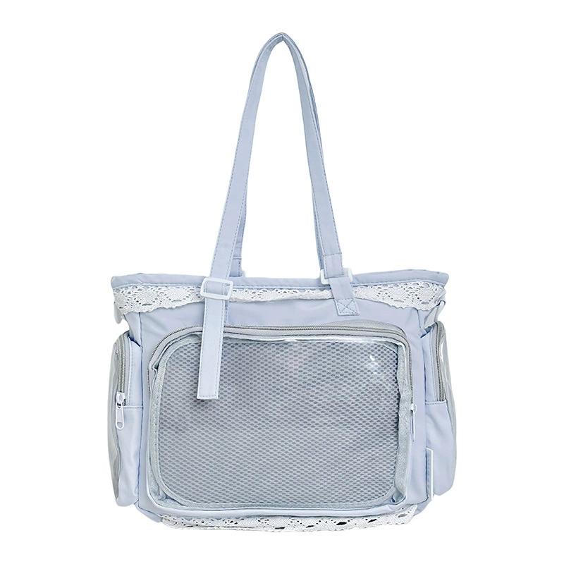 Y2K Roztomilá japonská Ita taška Lolita dívka Průhledná taška přes rameno Velkokapacitní crossbody ležérní taška DIY výstavní kabelky