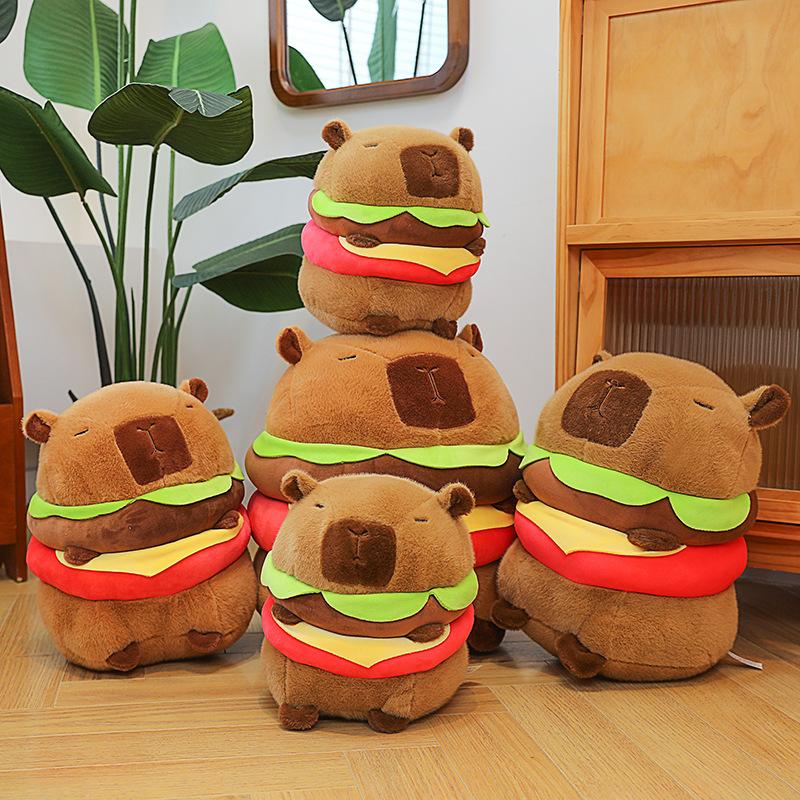 Cute Burger Capybara Plush Toy Kapibara Doll Pillow Ragdoll Doll Birthday Gift