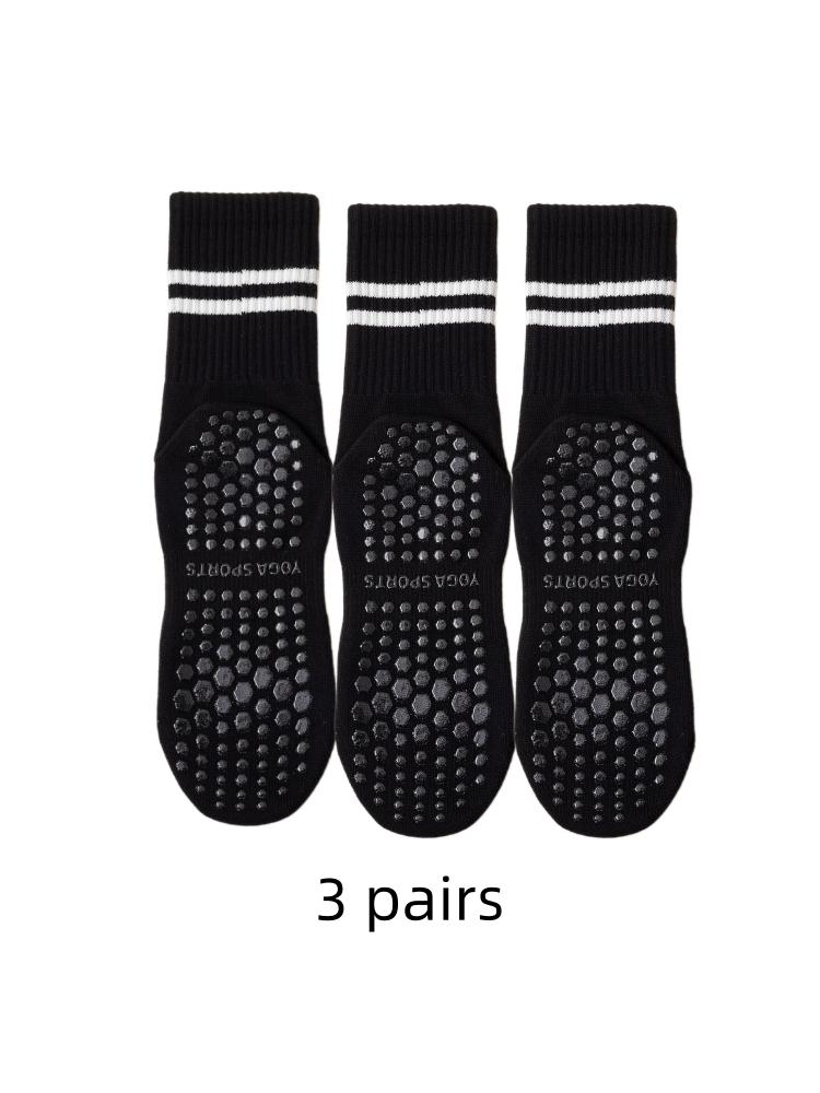 

3 pairs of yoga socks, medium length socks, pure cotton anti slip silicone indoor fitness pilates, women s sports wholesal 2028