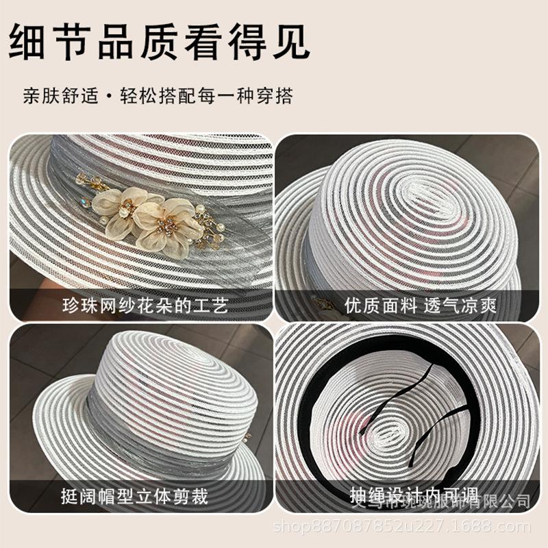 Ladies mother top hat spring and summer in the elderly new flat flower mesh hat seaside vacation beach hat