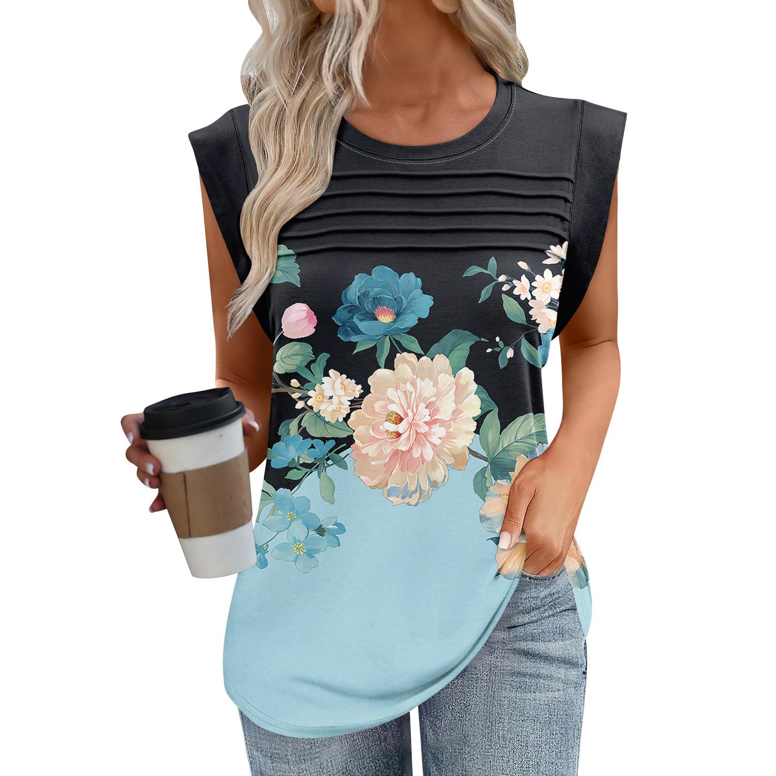 

Женская майка-топ, летняя, нарядная, повседневная, свободного кроя, плиссированные рубашки, футболки с короткими рукавами S