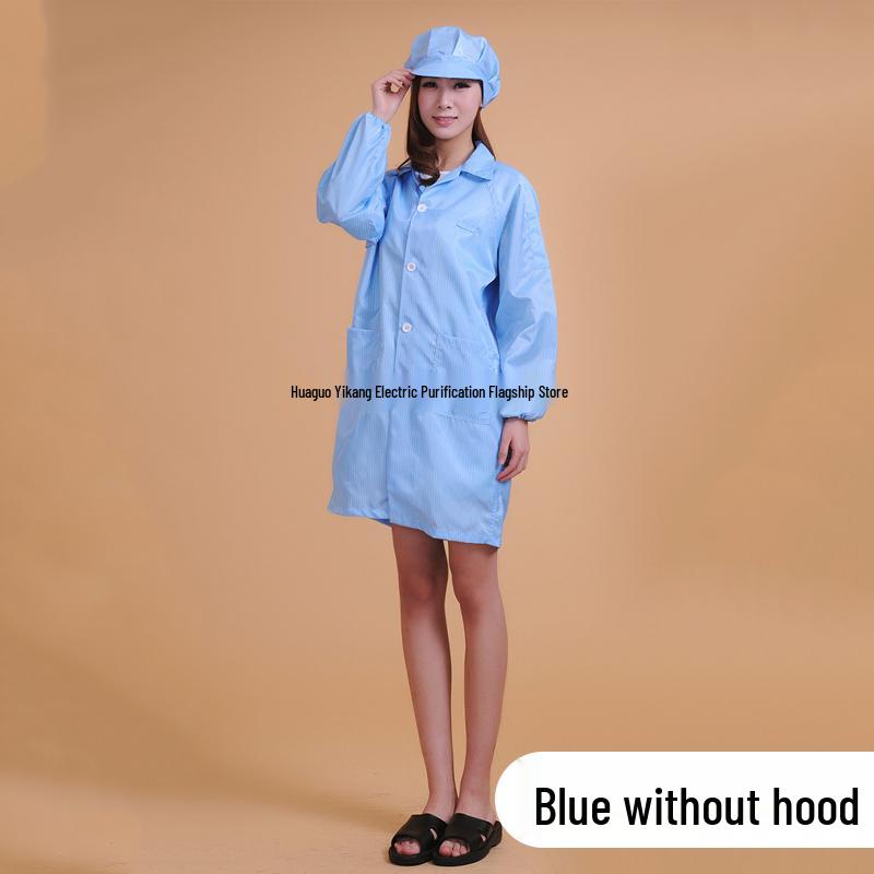 Antistatic Dustproof Long Sleeve Cleanroom Coat - Protective Workwear in White/Blue
