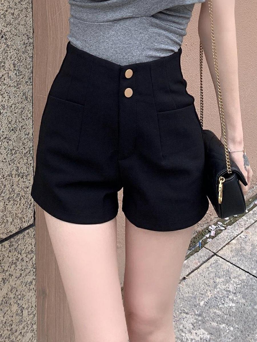 

2024 Женские универсальные А-силуэта черные шорты с высокой эластичной талией 2XL 131-140 lbs чёрный