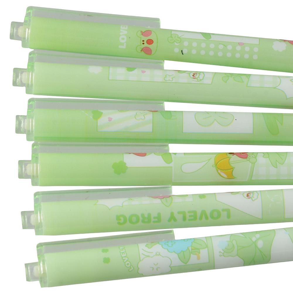 6 szt. Zielony długopis żelowy z kreskówkowymi zwierzętami, długopis żelowy z tuszem w kształcie kota, długopisy kreatywne, czarny długopis żelowy z kotem, biuro