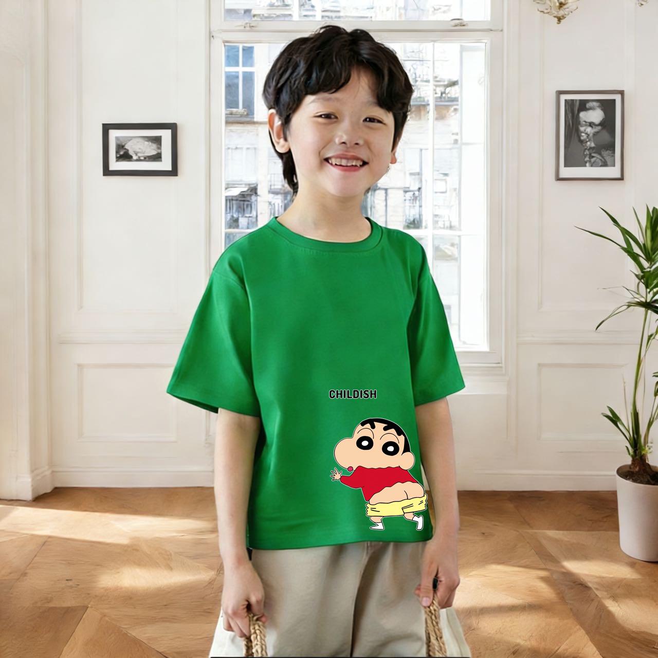 Printed Cartoon Short Sleeve T-shirt for Kids - 220g Combed Cotton, Casual Unisex Design 120cm