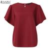 ZANZEA Women Casual O-neck Summer Ruffles Short Sleeve Blouse