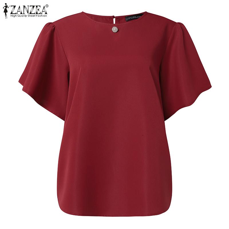 ZANZEA Women Casual O-neck Summer Ruffles Short Sleeve Blouse
