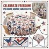 Round Tablecloth 60 Inch Diameter Independence Day Decor Patriotic Star Pattern Fabric Cover for Outdoor Indoor Use