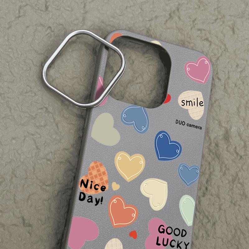 Urocze kolorowe nadruki serc miłości Wstrząsoodporne miękkie TPU Smukłe etui na telefon Dla iPhone 16 Pro Max 15 Pro 14 13 12 11 Ochrona obiektywu Matowa skórzana tekstura Pokrowiec
