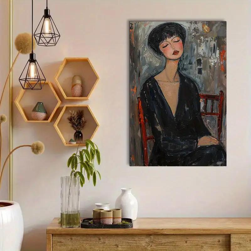 1pc Vintage Abstract Female Portrait Oil Painting Print Modern Art Home Living Room Bedroom Bathroom Canvas Wall Art Decor