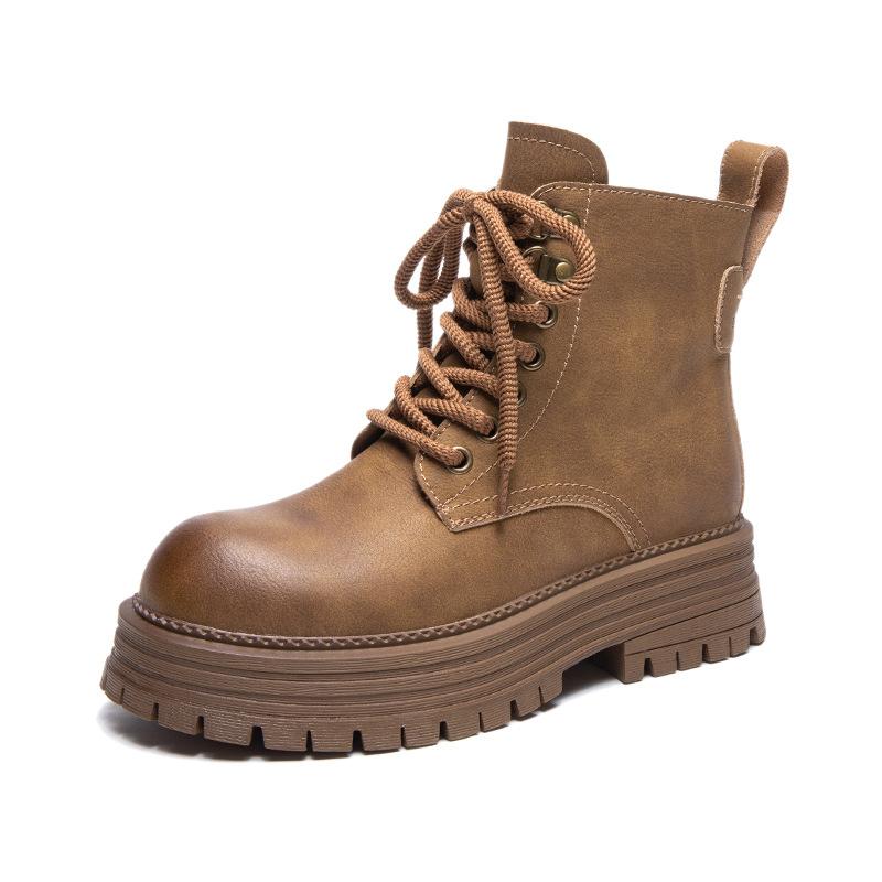 Britische Martin-Stiefel mit dicker Sohle Neue Retro-Rhabarberstiefel Lokomotive Kurzstiefel für Herbst und Winter