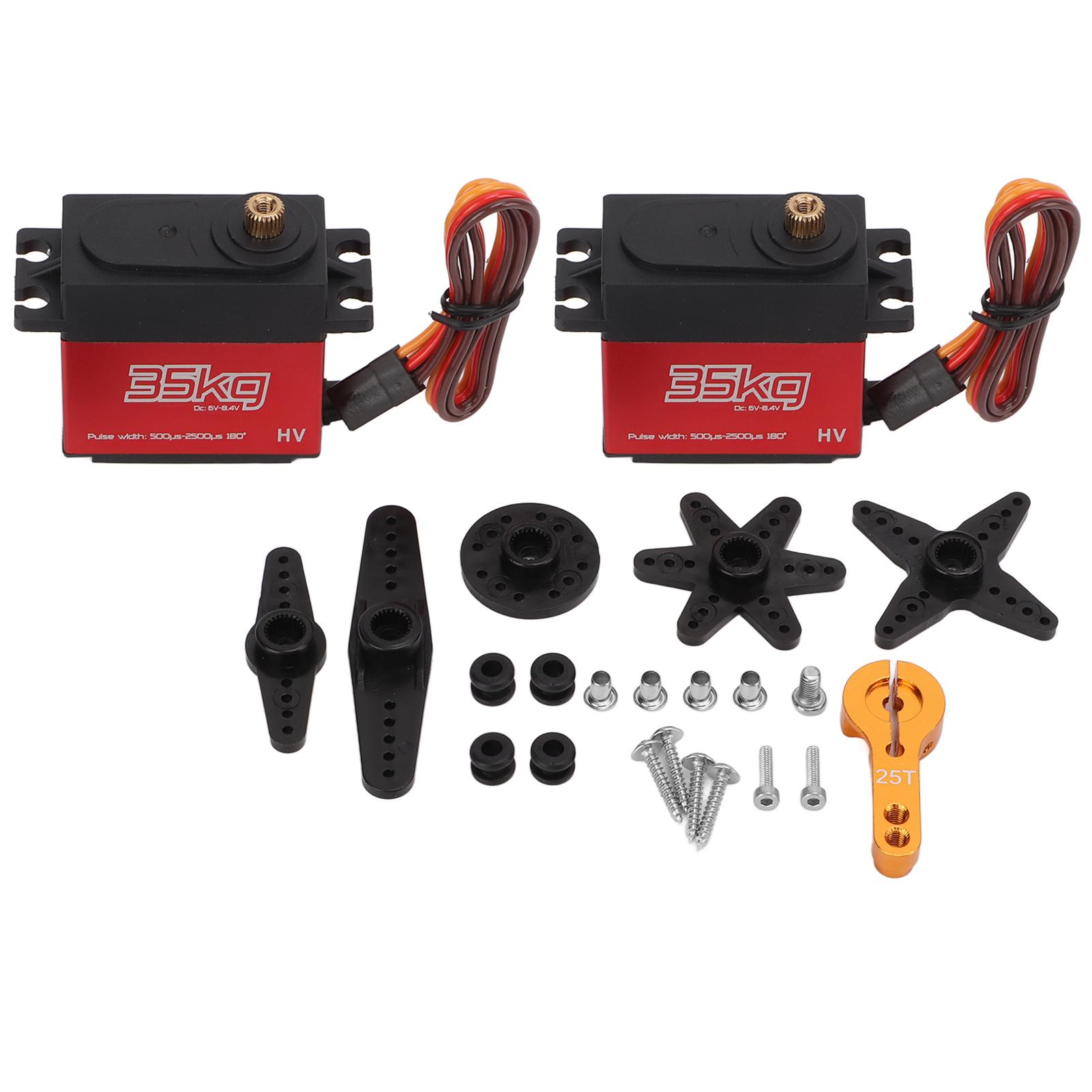 

2Pcs 35kg High Torsion Coreless Motor Servo Full Metal Gear with Metal Steering Gear Arm for 1 8 1 10 Remote Control