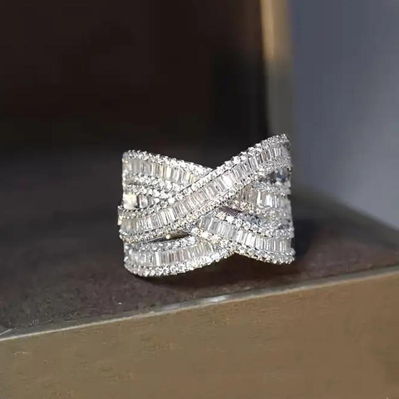 Huitan Trendy Cross Rings Full Bling Iced Out Cubic Zirconia Gorgeous Wedding Band Accessories for Women Party Statement Jewelry