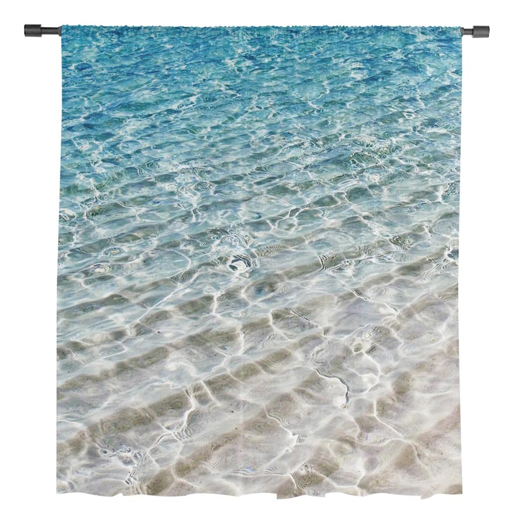 Clear Water On The Beach Sheer Curtain for Bedroom Tulle Voile Curtain for Kitchen Living Room Decor Window Treatment