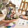 Creative Craft for Beginners 3D Fabric Poke Art Kit, DIY Bird Memory Lantern Floral Set And Patterns, Punch Needle Kit Adults, Home Table Mantel Decor