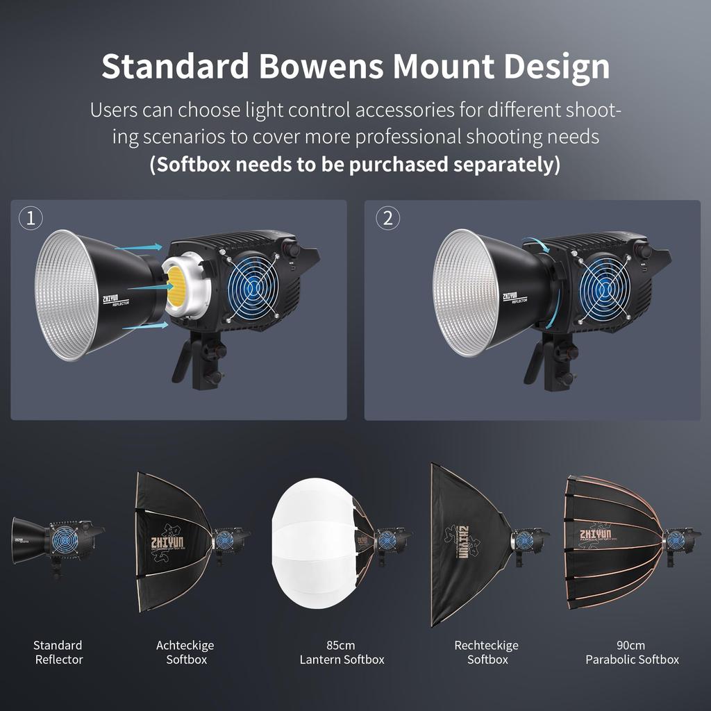 Flagship ZHIYUN MOLUS B500 500W LED Video COB Photography Lighting Compact Body with Bowens Mount [Official Store] Light, Bi-Color Light,