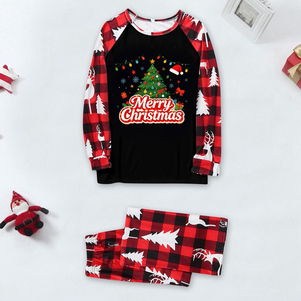 Family Matching Christmas Pajama Set with Long Sleeve Raglan Top and Pants for Women Men and Kids
