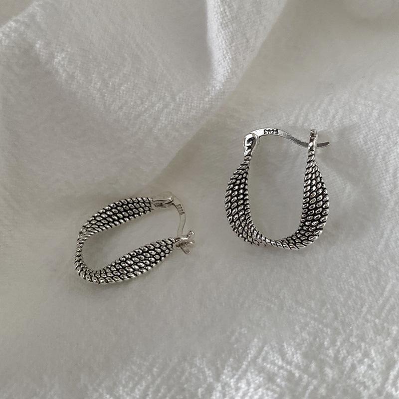 Twist Earrings Women's Style Thai Silver Old Retro Niche Design Simple Temperament Personalized Ear Buckle