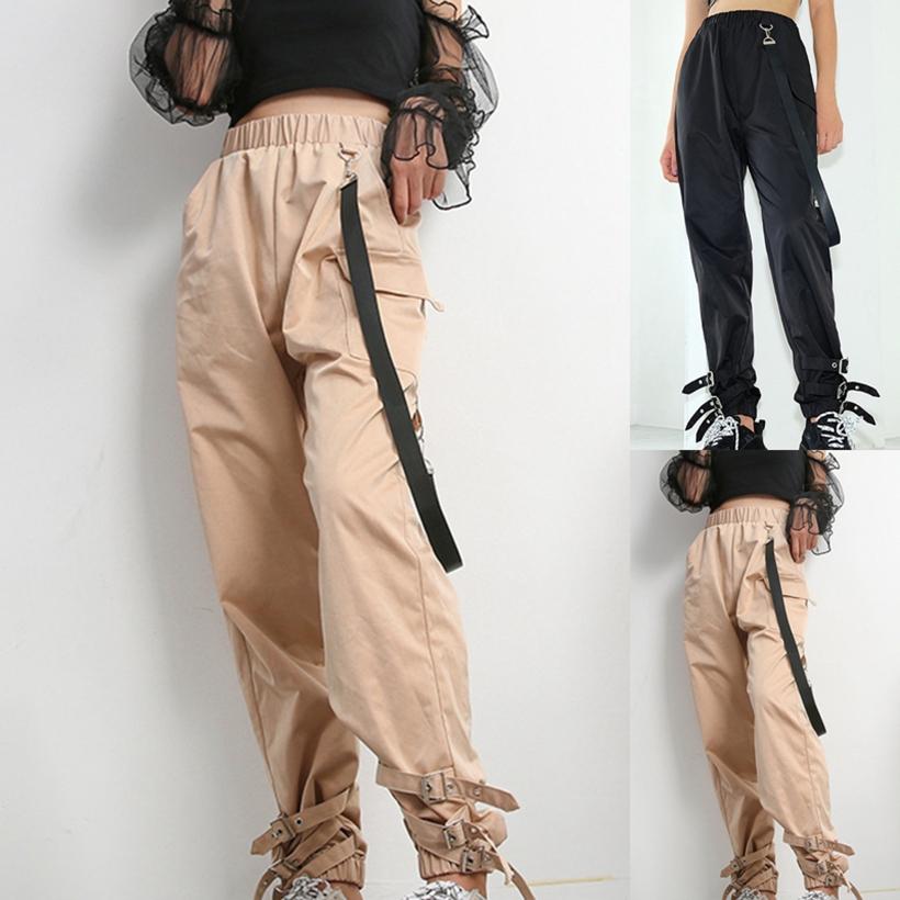 

MAITA Punk Women s Cargo Pants Sweatpants Casual Hip-Hop Loose Solid Color Streetwear