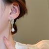 Inlaid Crystal Imitation Pearl Waterdrop Tassel Long Personality Geometry Dangle Earrings for Women Korean Fashion Jewelry