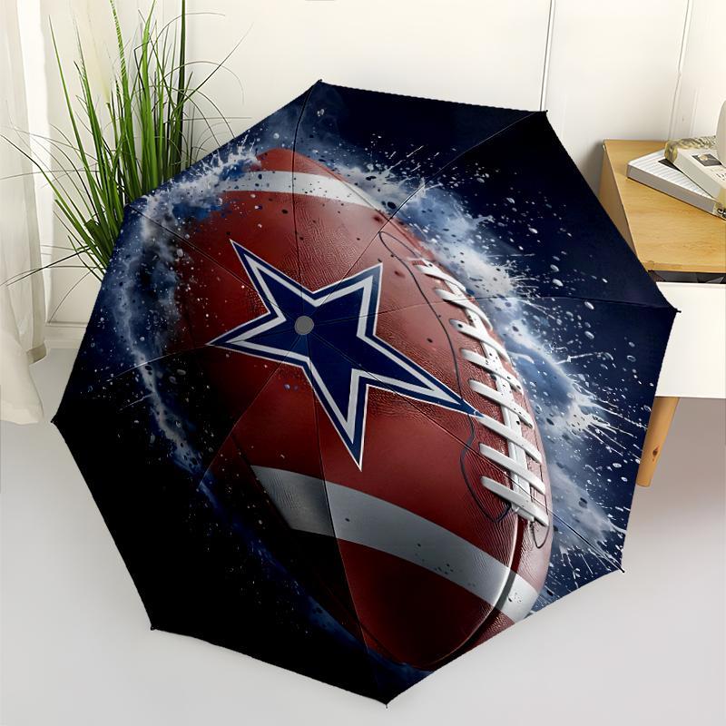 Dallas Cowboys Print Automatic Umbrella, 8 Rib Iron Frame, Plastic Handle, Suitable for Outdoor Travel &Daily , Ideal Gift
