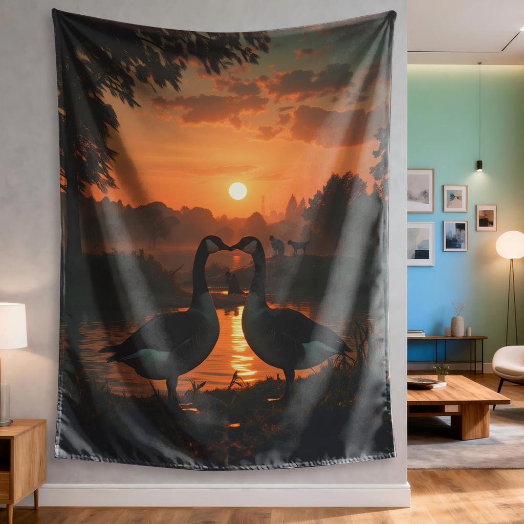 Two geese form heart Digital printing polyester wall tapestry suitable for use in living rooms bedrooms offices bars party