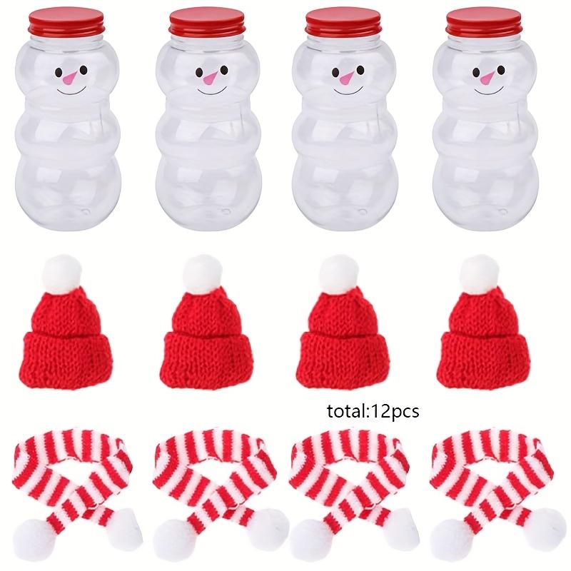 

Empty Plastic Juice Bottles with Caps, Designed Cute Snowman Shape. These Reusable Clear Drink Containers Come with Mini Scarves