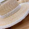 202504-nu Ins Chic Summer Natural Straw  Customized Tweed Pearl Ribbon Holiday Lady Sun Cap Women Leisure Panama Jazz  Hat