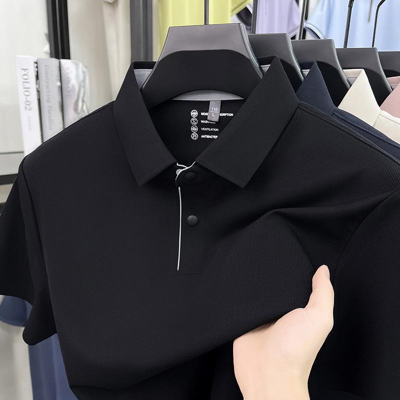 New Summer Collection: Men’s Ice-silk Polo Shirt – a Simple, Casual, Breathable and Cooling Short-sleeved T-shirt with a Turn-down Collar