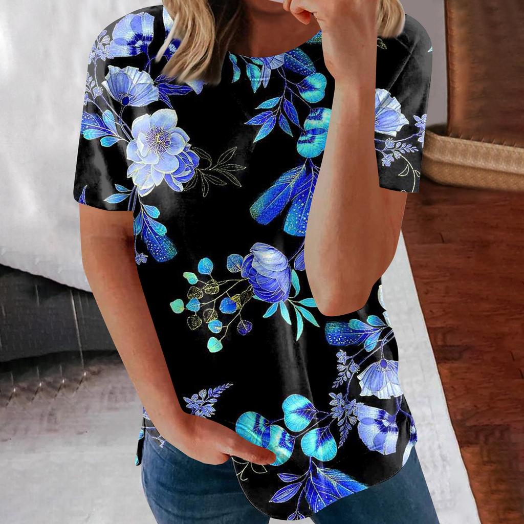 Damen bedrucktes Kurzarm-Rundhals-Retro-Kurzarm-Sommer-Lose-Top, Oberteile, Damen-Sommer-T-Shirts