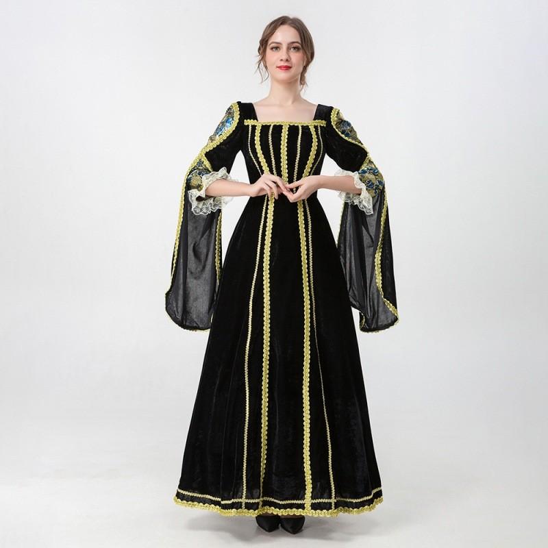 Classic Black Adult Queen Cape Gown For Halloween Cosplay And Gaming Character Dress