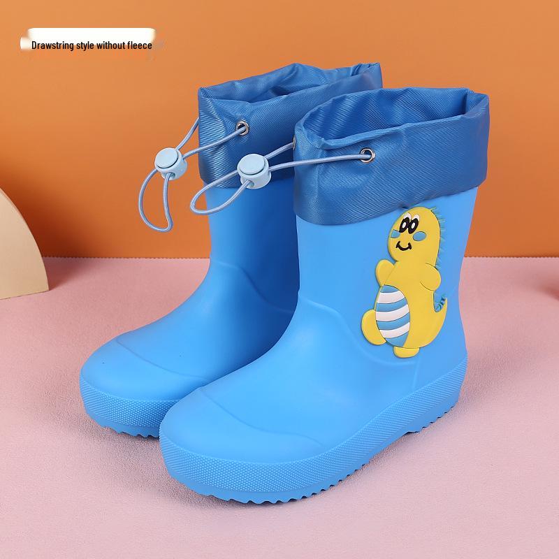 Feng Qing Fan Kids' Waterproof Rain Boots with Non-slip Sole and Elastic Cuff - Cartoon Design for Toddlers