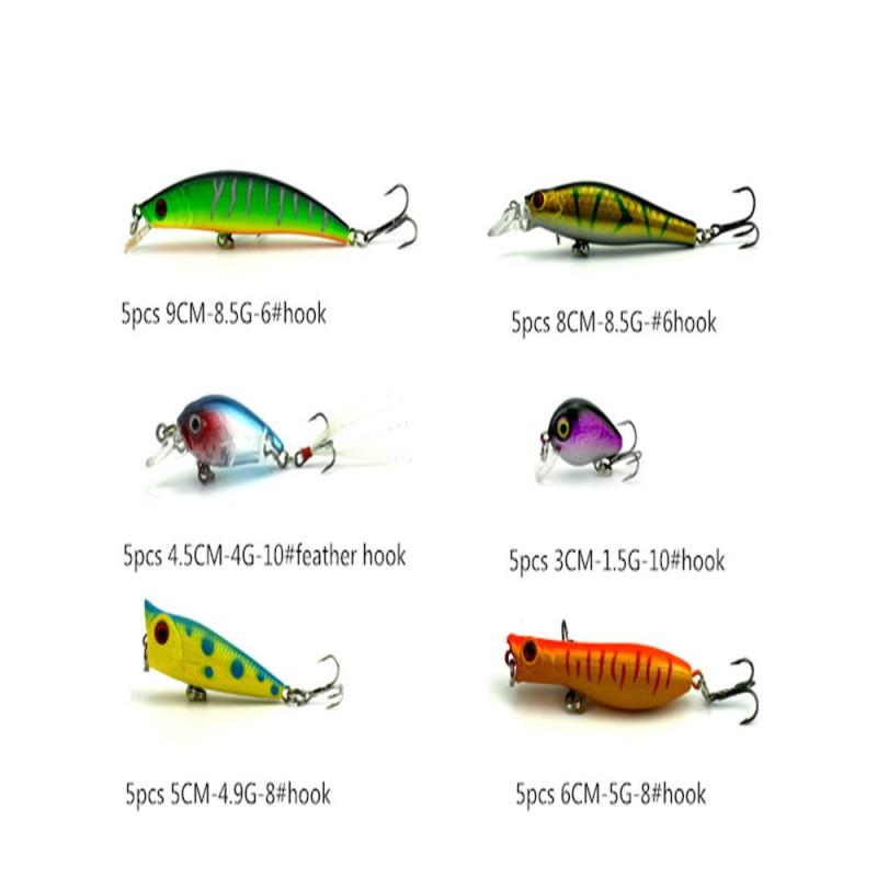 HENGJIA Minnow Fishing Lure Set 30pcs Assorted Sizes Soft Bait Bass Pike Walleye Freshwater Saltwater