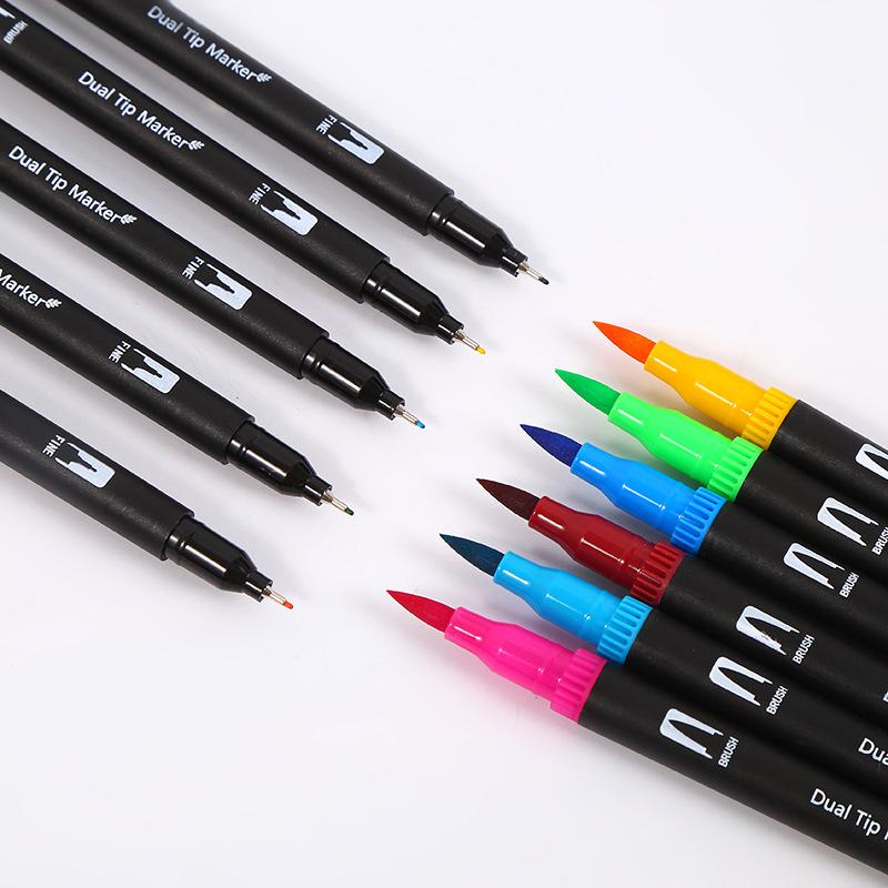 Water-based Double-ended Watercolor Pen Set with Colored Fine Liner and Soft Tip