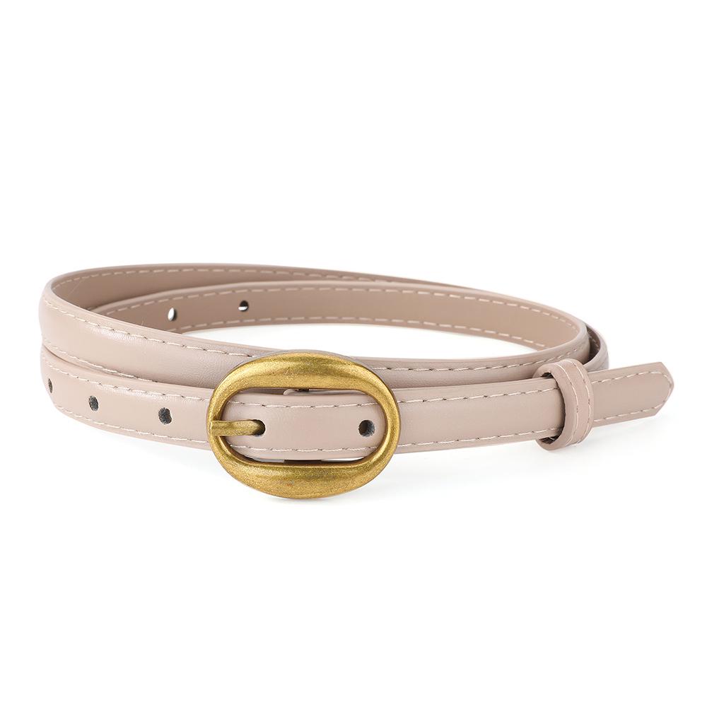 Women's French Retro Oval Buckle Leather Belt - Versatile and Slim for Skirts, Shirts, and Pants.