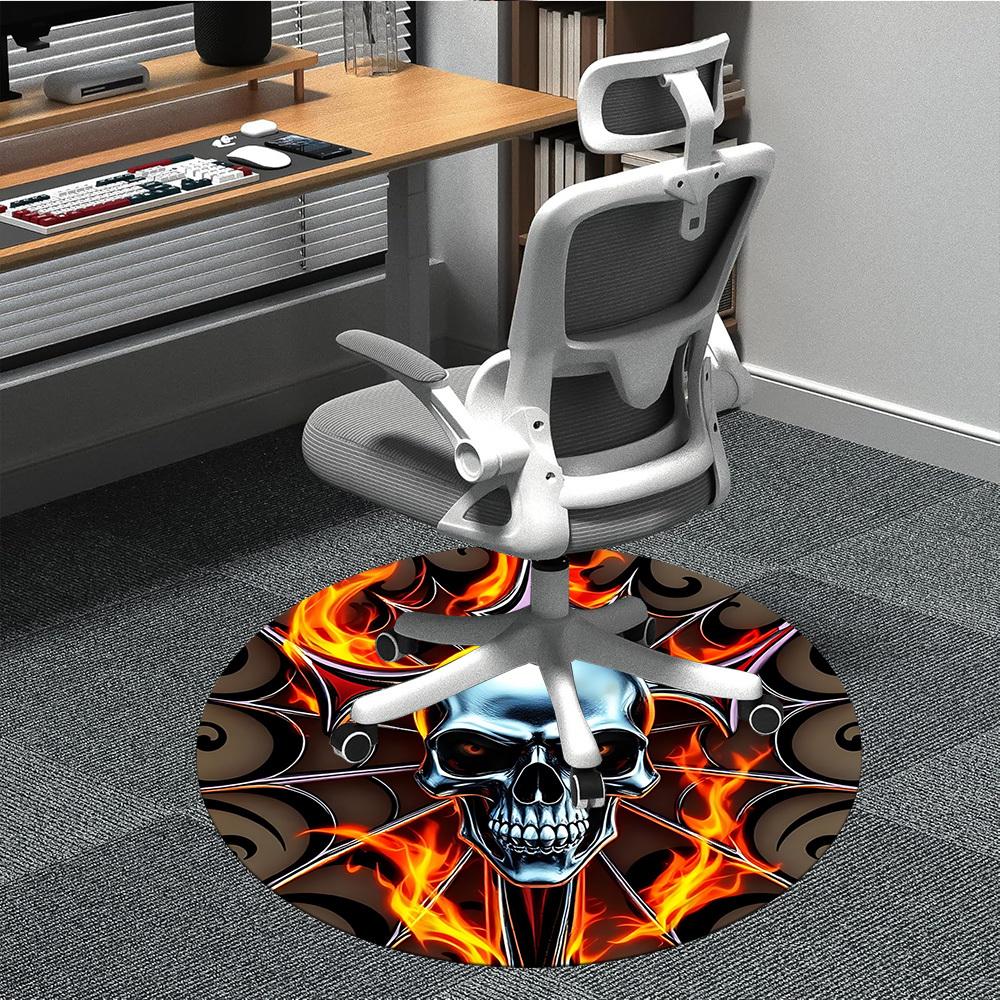 

1pc Skull Flames Design Chair Carpet for Office Non-Slip, Machine Washable Rug for Office - Holiday DecorMachine Made yy251029039 80cm by 80cm