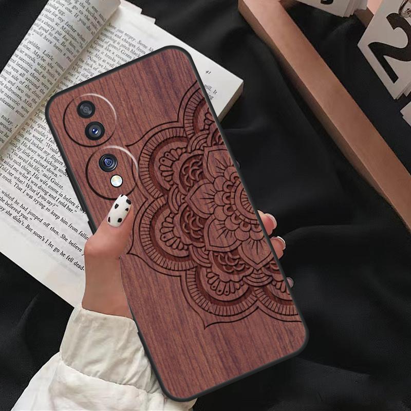 Mandala Floral Wood Case For Honor 90 Lite Magic 5 Pro 70 50 10 Honor X8 X7 X9 X9a X8a X7a X6a 9X 8X Back Cover